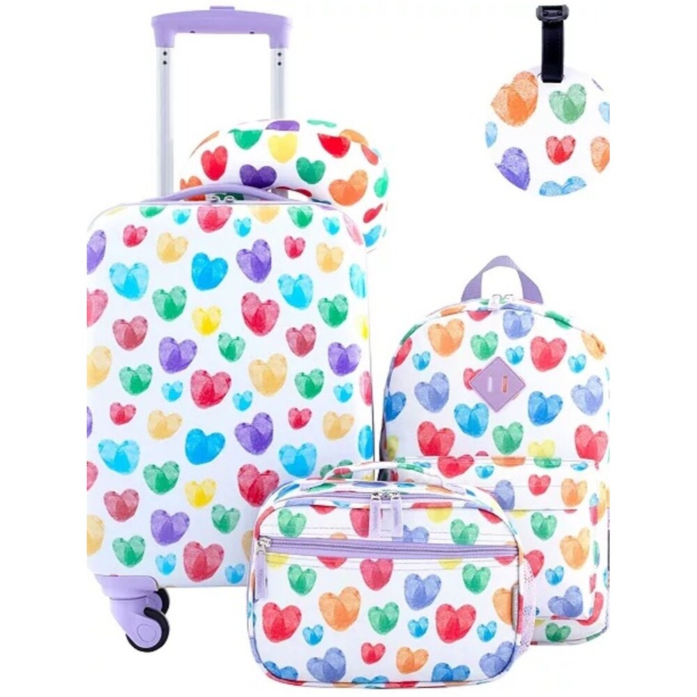 Travelers Club kids 5 piece luggage set Multicolor Heart Travel Set Lavender